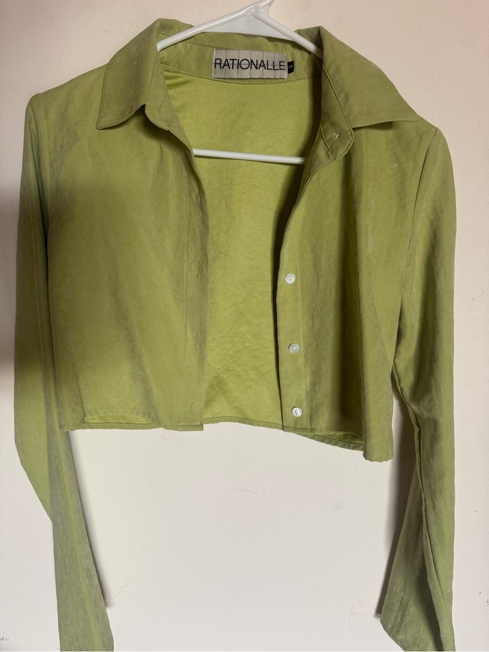Vintage Green Cropped Button-Down Shirt